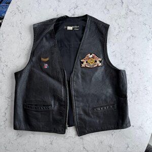 Vintage 1970s AMF Harley-Davidson Leather Biker Vest H.O.G Eagle Back Patch
